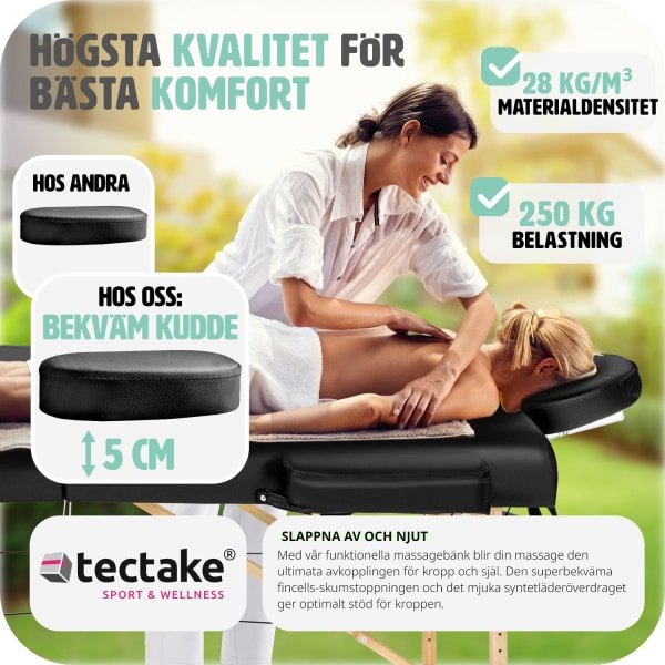 tectake 2-zons massagebänk, 5 cm stoppning & bärväska Svart