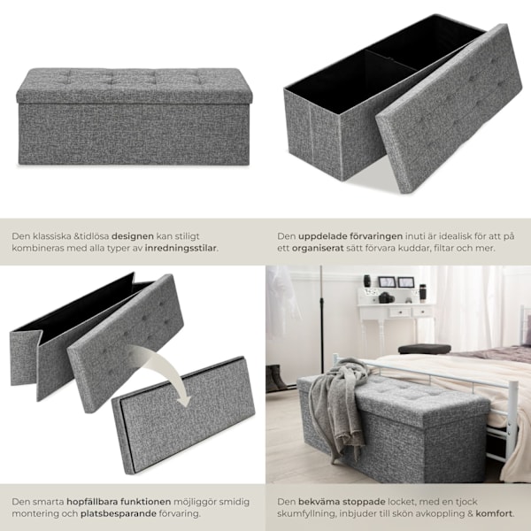 tectake Hopfällbar sittbänk med förvaringsutrymme 110 x 38 cm Ljusgrå
