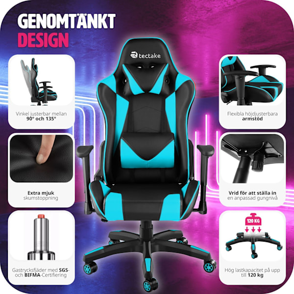 tectake Premium Gamingstol Twink Azurblå