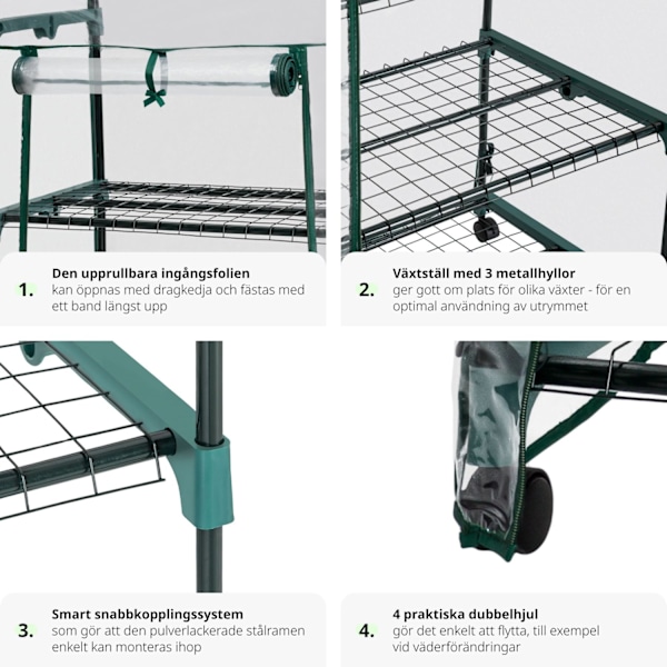 tectake Mobilt växthus med 3 hyllplan 69x49x133cm Transparent