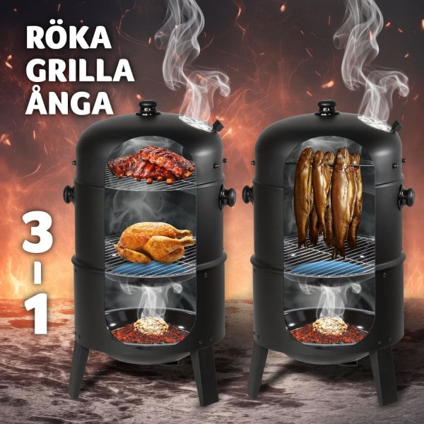 tectake Röktunna, BBQ smoker 3 i 1 Svart
