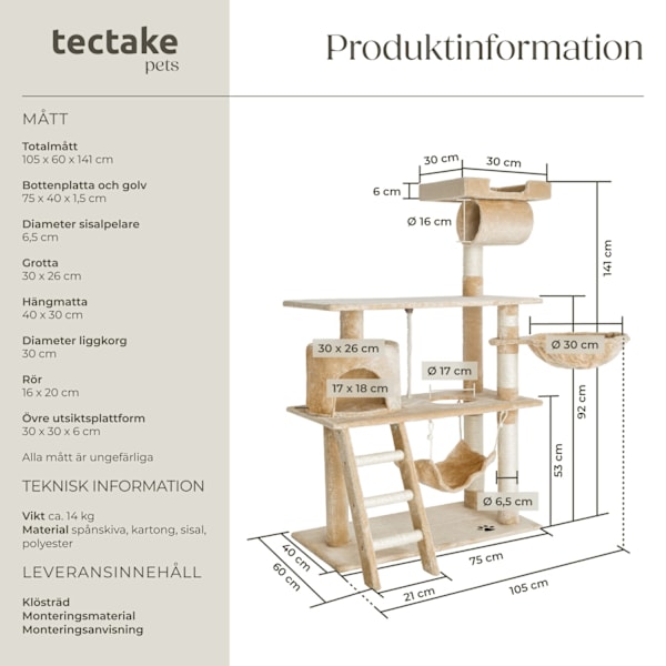 tectake Katt klösträd, Martin Beige