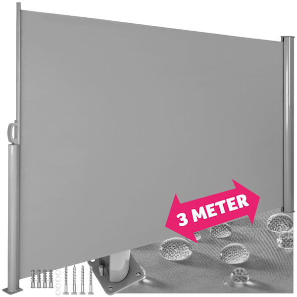 tectake Sidomarkis i aluminium utdragbar med upprullningsmekanism - 180 x 300 cm grå