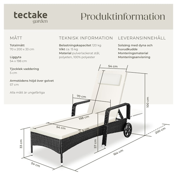 tectake Solsäng i konstrotting med hjul Beige