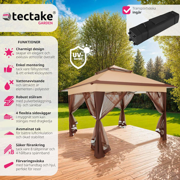 tectake Paviljong Carabobo 3,64x3,64x2,94m Brun