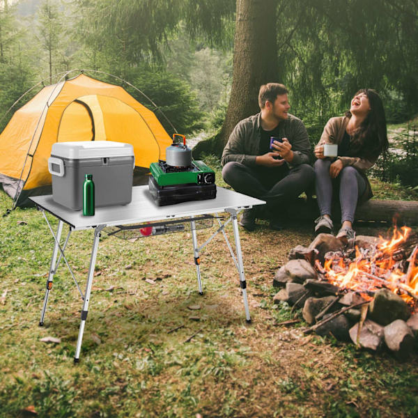 tectake Campingbord i aluminium, höj- och sänkbart, hopfällbart Silver