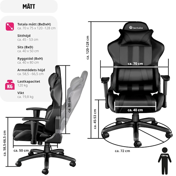 tectake Premium Gamingstol Svart