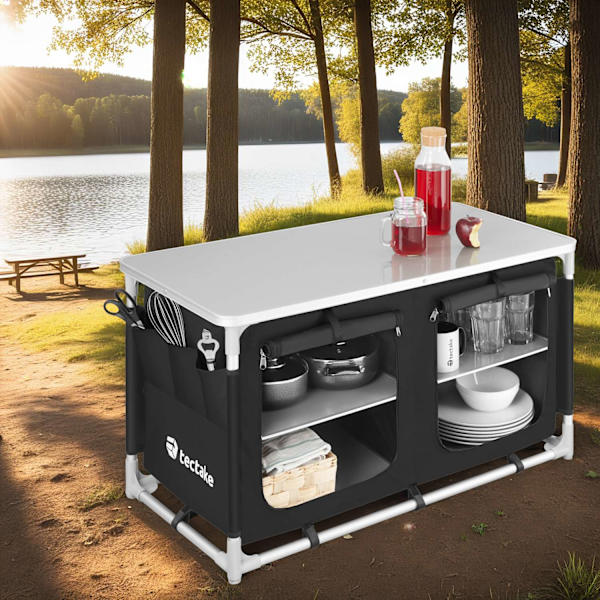 tectake Campingkök Bekvämlighet med 4 fack Svart