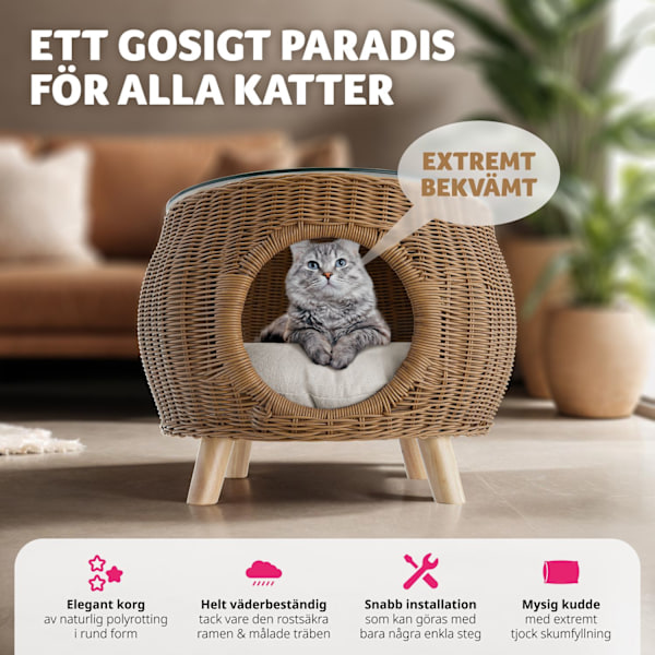 tectake Rottingsoffbord Tivoli med husdjursbädd, 75 kg lastkapacitet Natur