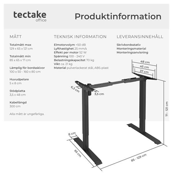 tectake Höj- och sänkbart skrivbordsstativ Yannick Svart