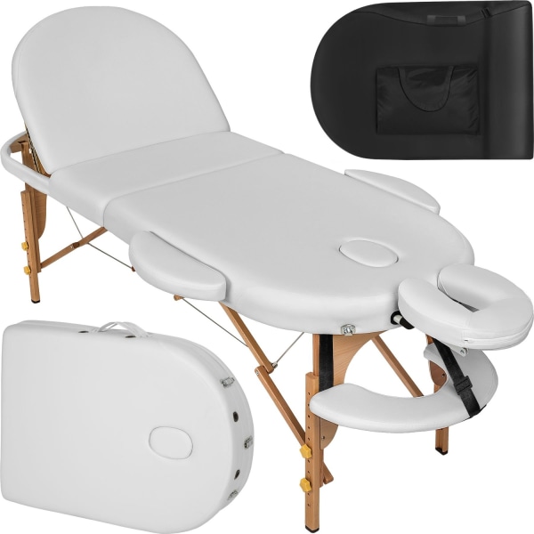 tectake 3-zons oval massagebänk Sawsan med 5 cm vaddering och träram Vit