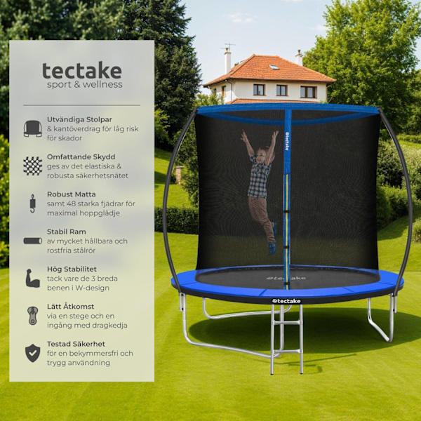 tectake Studsmatta Jumpy med skyddsnät - 244 cm Blå