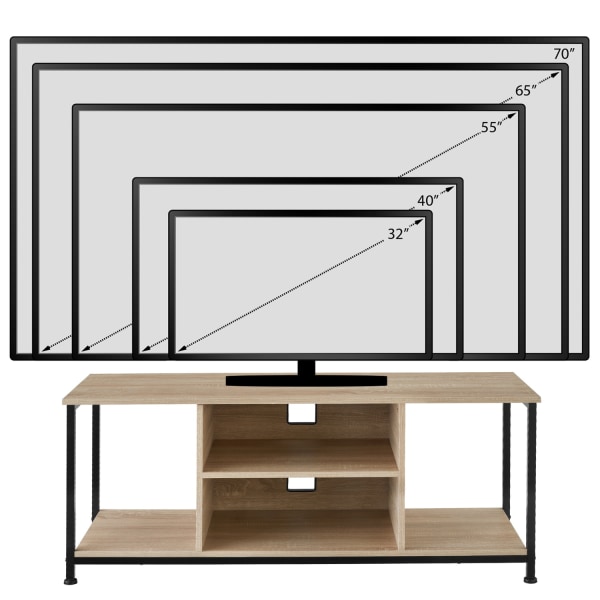 tectake TV-bänk med 4 öppna fack och rörliga hyllor - 120 cm Ljusbrun