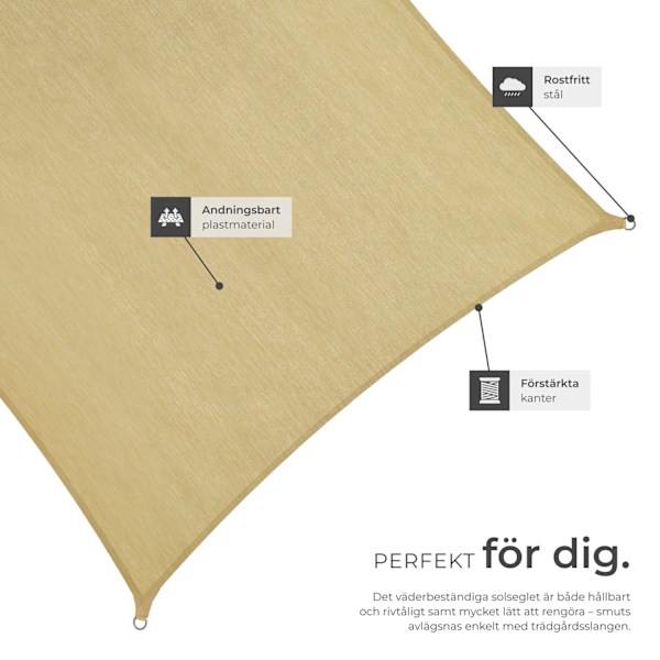 tectake Solsegel i polyeten kvadratiskt, beige - 360 x 360 cm Beige