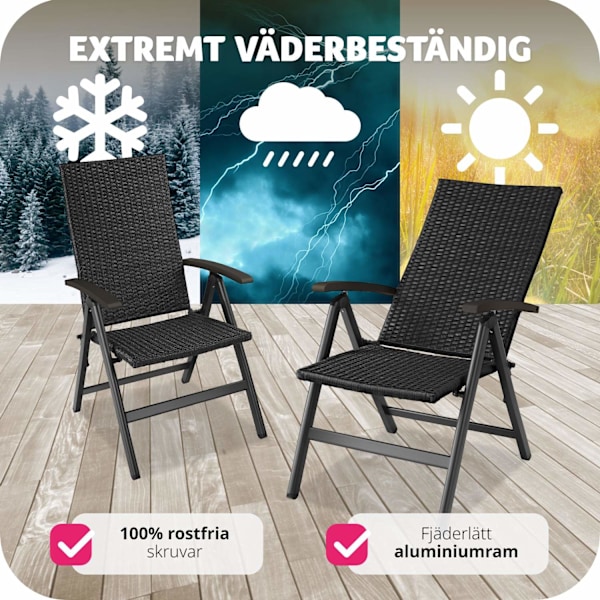 tectake Canberra rottingstol med hopfällbar aluminiumram Svart