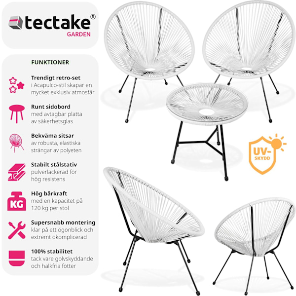 tectake 2-set Loungestol Santana med bord Vit