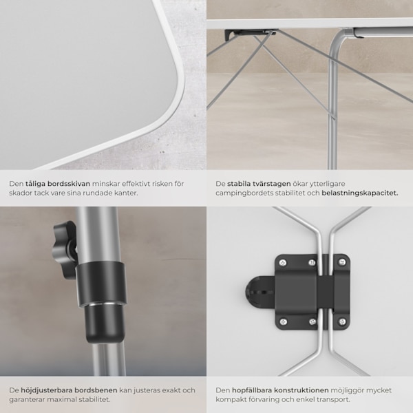 tectake Campingbord höjdjusterbart 80x60x68 cm grå