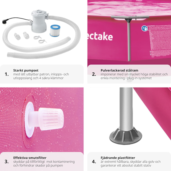 tectake Pool rund med filterpump Ø 360 x 76 cm Rosa