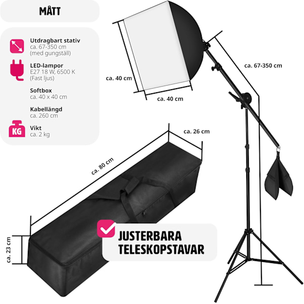 tectake Studiolampa + softbox modell 2 Svart