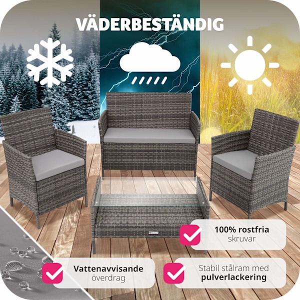 tectake Soffgrupp Madeira i konstrotting grå