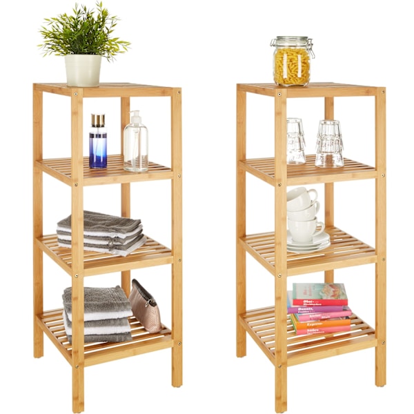 tectake Hylla i bambu, 4 hyllplan Brun