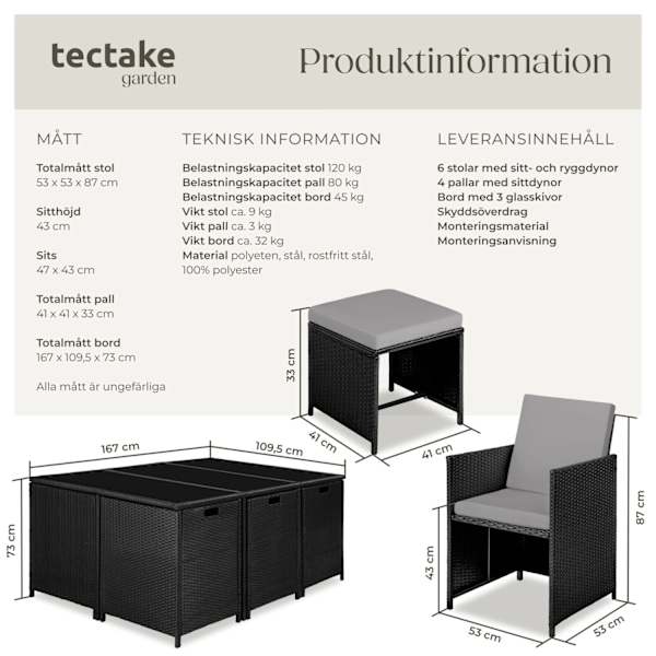 tectake Matgrupp Malaga i konstrotting inkl regnskydd grå