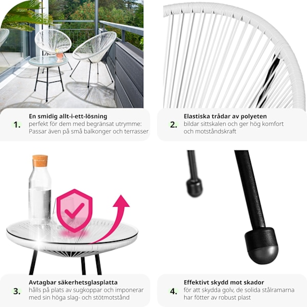 tectake 2-set Loungestol Santana med bord Vit