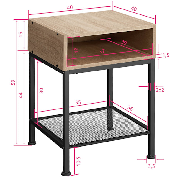 tectake Sängbord Harlow Ljusbrun