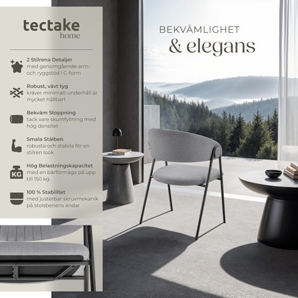 tectake Bedano fåtölj, stoppad, väv, 150 kg -  Uppsättning av 2 grå
