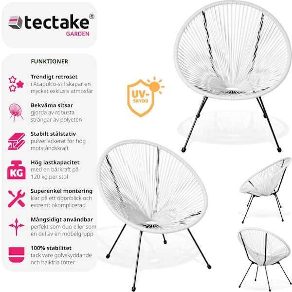 tectake 2 trädgårdsstolar Santana Retro i Acapulco-stil Vit