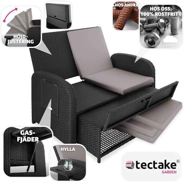 tectake Loungesoffa Kreta i konstrotting, inklusive skyddsöverdrag grå