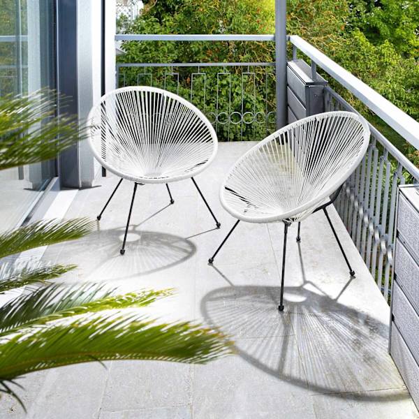 tectake 2-set Loungestol Santana med bord Vit
