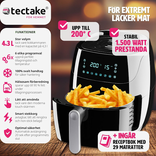 tectake Airfryer Yaiza 4.3 L Svart