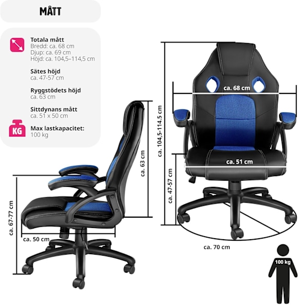 tectake Gamingstol Mike Blå
