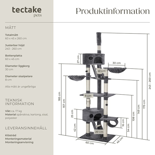 tectake Klösträd katt, klösmöbel Hansi grå