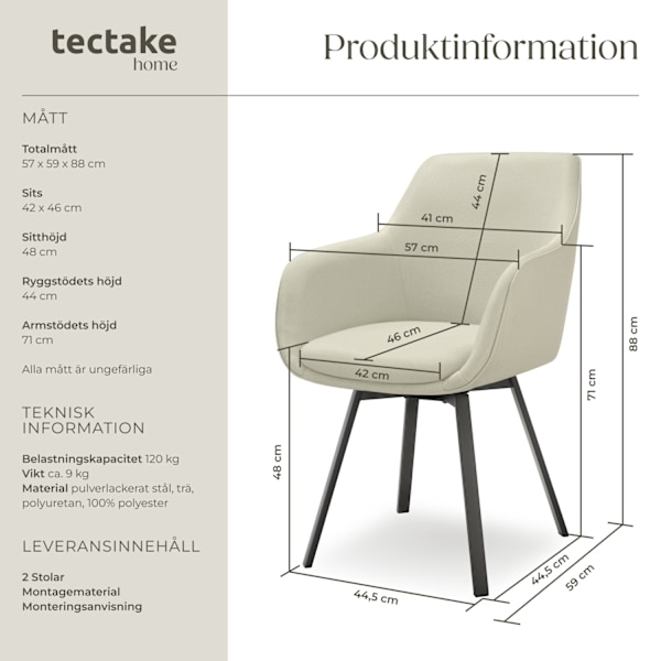 tectake Svängbar fåtölj Alicon, vadderad -  Uppsättning av 2 grå