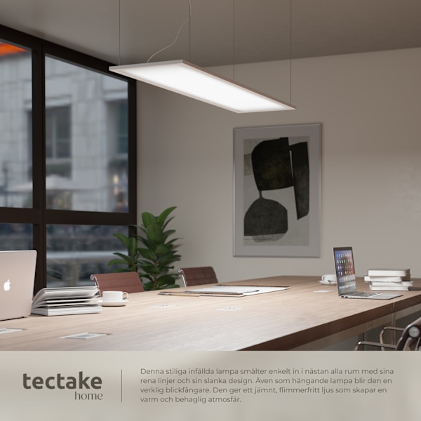 tectake LED-panel Lucerna, ultratunn, varmvit, strömsnål - 119,5 x 29,5 cm Vit
