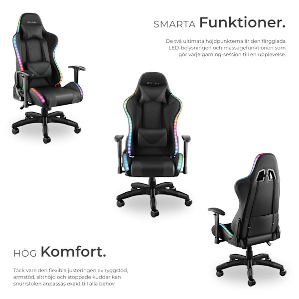 tectake Gamingstol Tartaros, LED, massagefunktion Svart