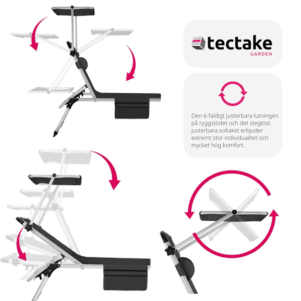 tectake Solstol Lorella, vadderad, hopfällbar Svart