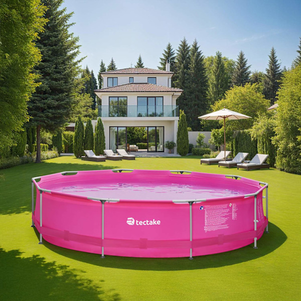 tectake Pool rund med filterpump Ø 360 x 76 cm Rosa