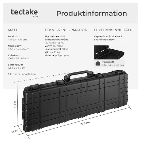 tectake Universalbox Vapenfodral lång Svart
