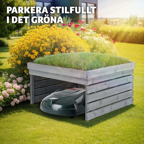 tectake Garage för robotgräsklippare Hortus, trä, planterbart tak grå