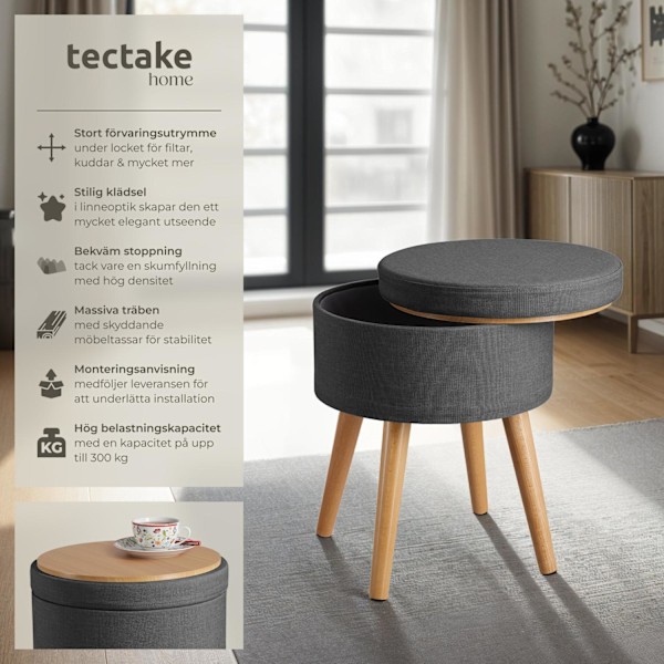 tectake Sittpuff med förvaringsutrymme Yara Mörkgrå