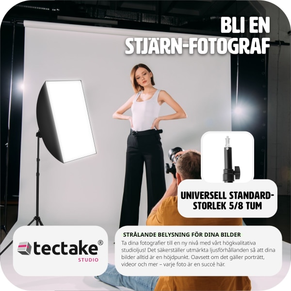 tectake Studiolampa med softbox, stativ och väska Svart