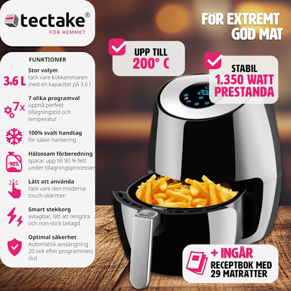 tectake Airfryer Mitch 3,6 L Svart