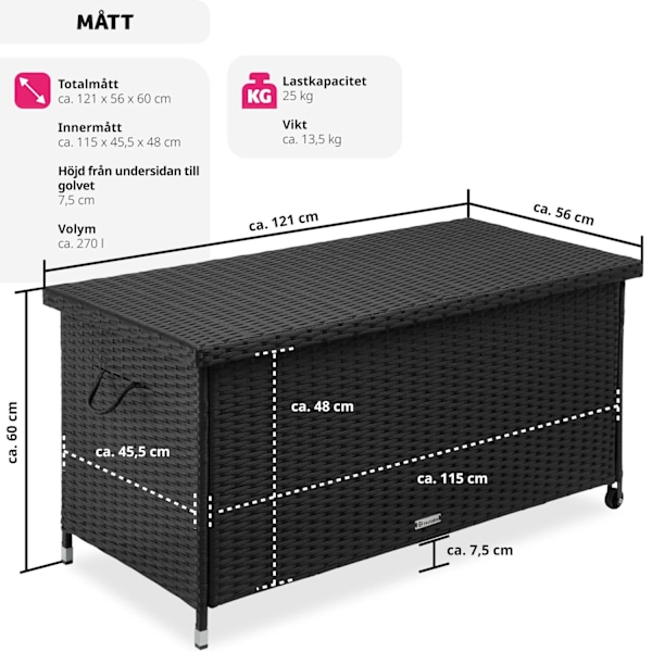 tectake Dynbox Kiruna med lock Svart