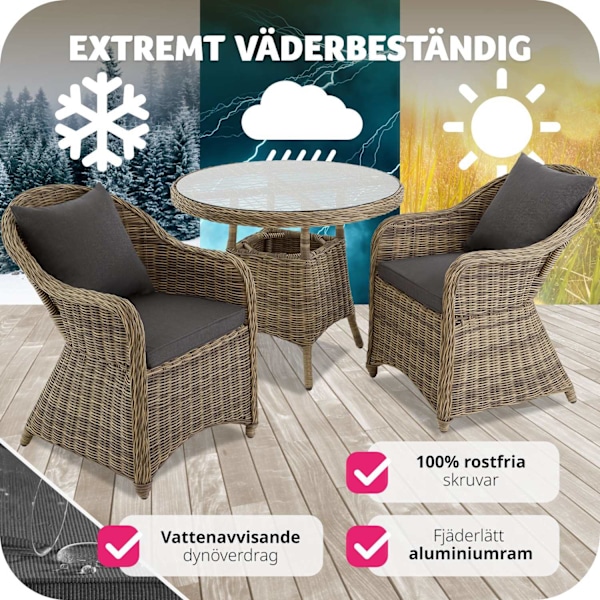 tectake Lyxig möbelgrupp i konstrotting med 2 fåtöljer och bord Natur
