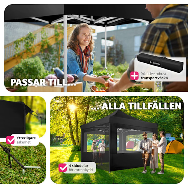 tectake Paviljong Olivia 3x3m med 4 väggar Svart