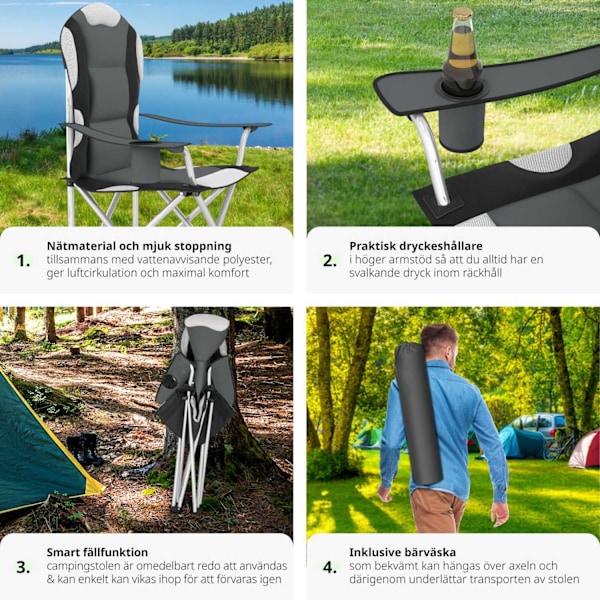 tectake Campingstol med stoppad dyna, hopfällbar -  per styck grå
