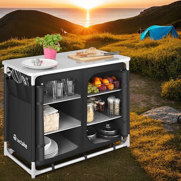 tectake Campingkök Deluxe med 6 fack Svart
